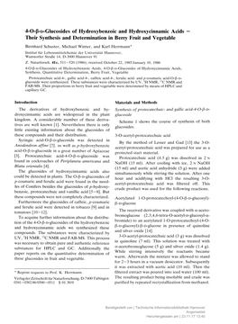 4-O-ß-D-Glucosides of Hydroxybenzoic and Hydroxycinnamic Acids — Their Synthesis and Determination in Berry Fruit and Vegetable