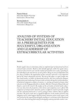 Analysis of Systems of Teachers' Initial Education