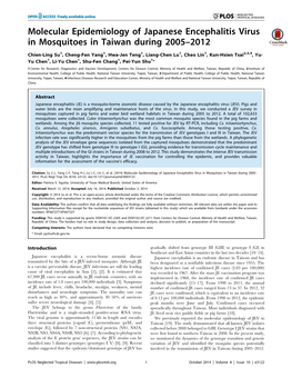 Molecular Epidemiology of Japanese Encephalitis Virus in Mosquitoes in Taiwan During 2005–2012