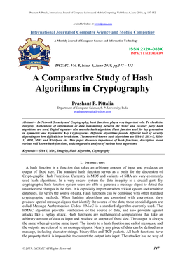 A Comparative Study of Hash Algorithms in Cryptography