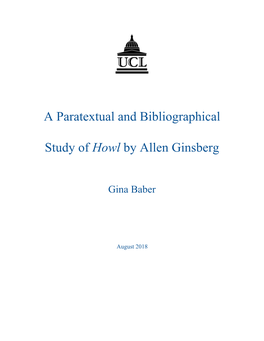 A Paratextual and Bibliographical Study of ​Howl​ by Allen Ginsberg