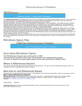 Where Is Rittenhouse Square? the Square Cuts Off 19Th Street at Walnut Street in Pennsylvania