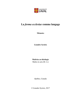 La Forma Ecclesiae Comme Langage