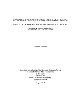 Neoliberal Policies in the Public Education System: Impact of Charter