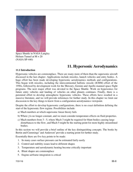 11. Hypersonic Aerodynamics 11.1 Introduction Hypersonic Vehicles Are Commonplace