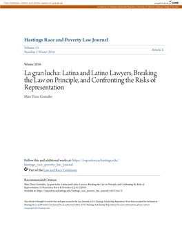 La Gran Lucha: Latina and Latino Lawyers, Breaking the Law on Principle, and Confronting the Risks of Representation Marc‐Tizoc González