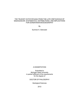 The Teleost Ichthyofauna from the Late Cretaceous of Madagascar: Systematics, Distributions, and Implications for Gondwanan Biogoegraphy