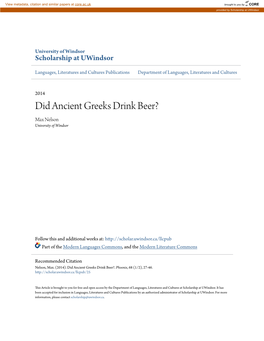 Did Ancient Greeks Drink Beer? Max Nelson University of Windsor