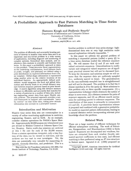 A Probabilistic Approach to Fast Pattern Matching in Time Series Databases