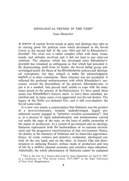 IDEOLOGICAL TRENDS in the USSR* Isaac Deutsclier