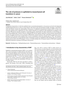 The Role of Proteases in Epithelial-To-Mesenchymal Cell Transitions in Cancer