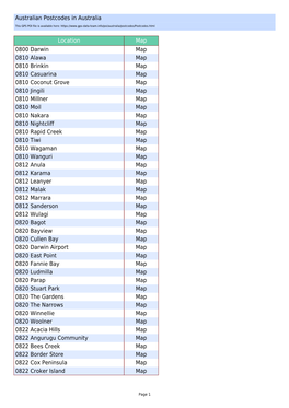 Australian Postcodes in Australia Location Map 0800 Darwin Map