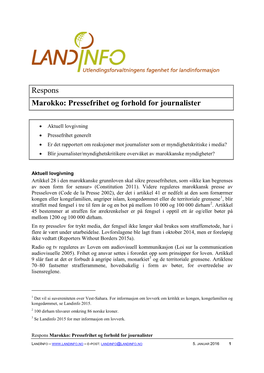 Marokko: Pressefrihet Og Forhold for Journalister