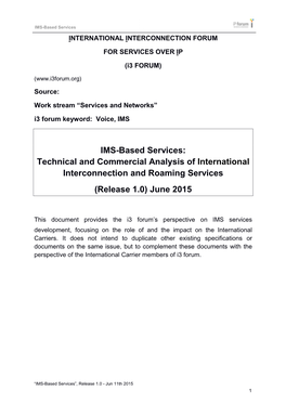 IMS-Based Services INTERNATIONAL INTERCONNECTION FORUM