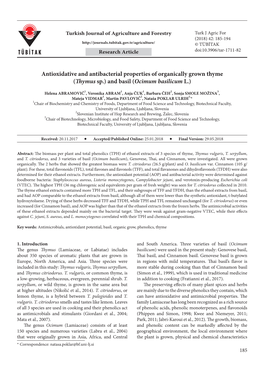 Antioxidative and Antibacterial Properties of Organically Grown Thyme (Thymus Sp.) and Basil (Ocimum Basilicum L.)