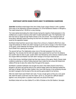 Northeast United Share Points Away to Defending Champions