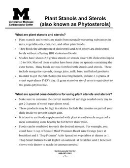 Plant Stanols and Sterols (Also Known As Phytosterols)