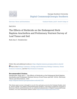 The Effects of Herbicide on the Endangered Herb Baptisia Arachnifera and Preliminary Nutrient Survey of Leaf Tissue and Soil