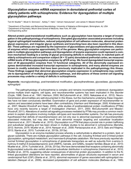 Glycosylation Enzyme Mrna Expression in Dorsolateral