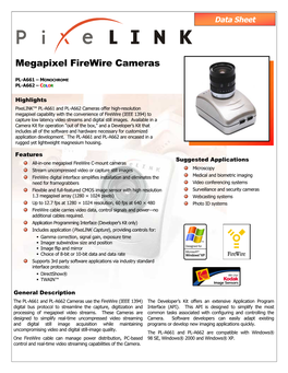 PL-A661, PL-A662 Megapixel Firewire Camera Datasheet