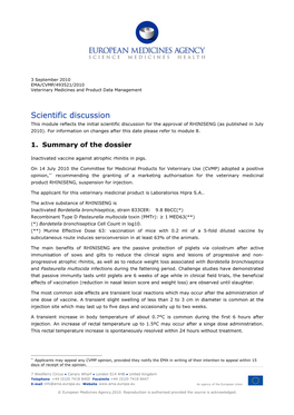 Scientific Discussion This Module Reflects the Initial Scientific Discussion for the Approval of RHINISENG (As Published in July 2010)