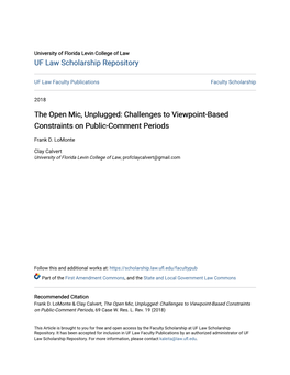 The Open Mic, Unplugged: Challenges to Viewpoint-Based Constraints on Public-Comment Periods