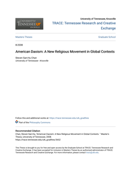 American Daoism: a New Religious Movement in Global Contexts