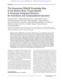 The Genexpress IMAGE Knowledge Base of the Human Brain Transcriptome: a Prototype Integrated Resource for Functional and Computational Genomics