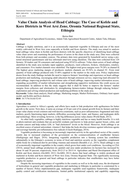 Value Chain Analysis of Head Cabbage: the Case of Kofele and Kore Districts in West Arsi Zone, Oromia National Regional State, Ethiopia