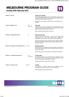 MELBOURNE PROGRAM GUIDE Sunday 05Th February 2012