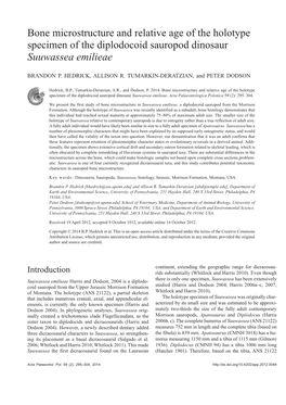 Bone Microstructure and Relative Age of the Holotype Specimen of the Diplodocoid Sauropod Dinosaur Suuwassea Emilieae