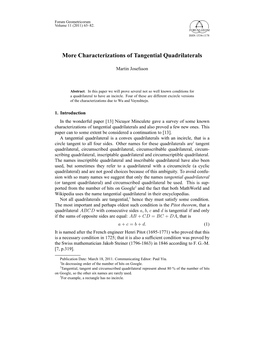 More Characterizations of Tangential Quadrilaterals