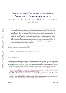 Fenchel Duality Theory and a Primal-Dual Algorithm on Riemannian Manifolds