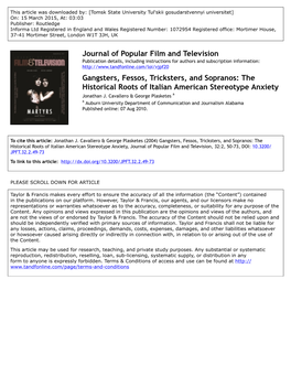 Gangsters, Fessos, Tricksters, and Sopranos: the Historical Roots of Italian American Stereotype Anxiety Jonathan J