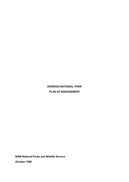 Dorrigo National Park Plan of Management