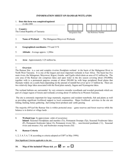 Information Sheet on Ramsar Wetlands