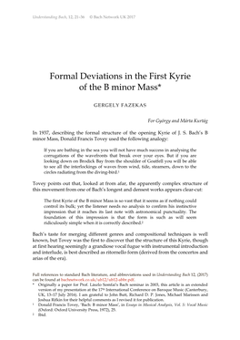 Formal Deviations in the First Kyrie of the B Minor Mass*