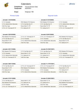 Calendario 25/09/2020 Competicion Tercera Division Sala Temporada 2020/2021