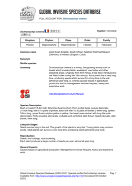 Dichrostachys Cinerea Global Invasive Species Database (GISD)