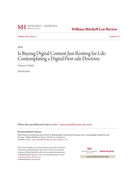 Contemplating a Digital First-Sale Doctrine Damien A