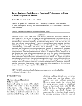 Power Training: Can It Improve Functional Performance in Older Adults? a Systematic Review