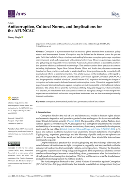 Anticorruption, Cultural Norms, and Implications for the APUNCAC