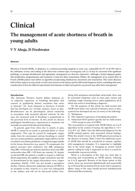 The Management of Acute Shortness of Breath in Young Adults