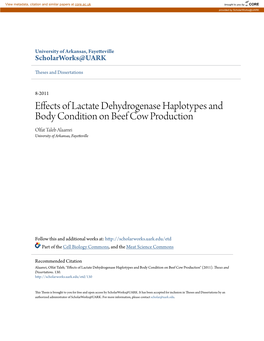 Effects of Lactate Dehydrogenase Haplotypes and Body Condition on Beef Cow Production Olfat Taleb Alaamri University of Arkansas, Fayetteville