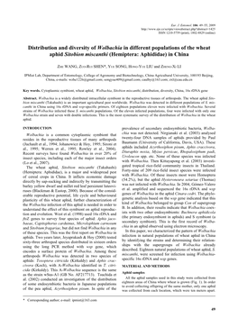 Distribution and Diversity of Wolbachia in Different Populations of the Wheat Aphid Sitobion Miscanthi (Hemiptera: Aphididae) in China