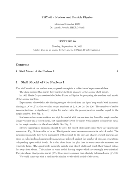 Contents 1 Shell Model of the Nucleus I
