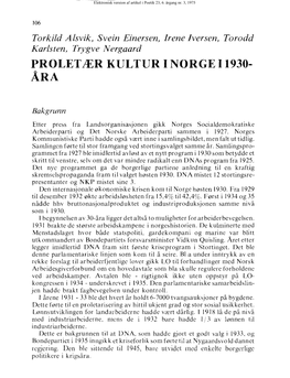 Proletær Kultur I Norge 11930- Ara