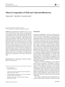 Mineral Composition of Wild and Cultivated Blueberries