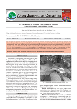 GC-MS Analysis of Petroleum Ether Extracts in Resource Plant of Mussaenda Esquirolli Lévl. Leaves