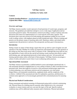 Tall Ships America Guidelines for Safety Aloft Contacts Captain Jonathan Boulware – Jonathanboulware@Gmail.Com Captain Rick Miller – Richard.Miller@Mma.Edu